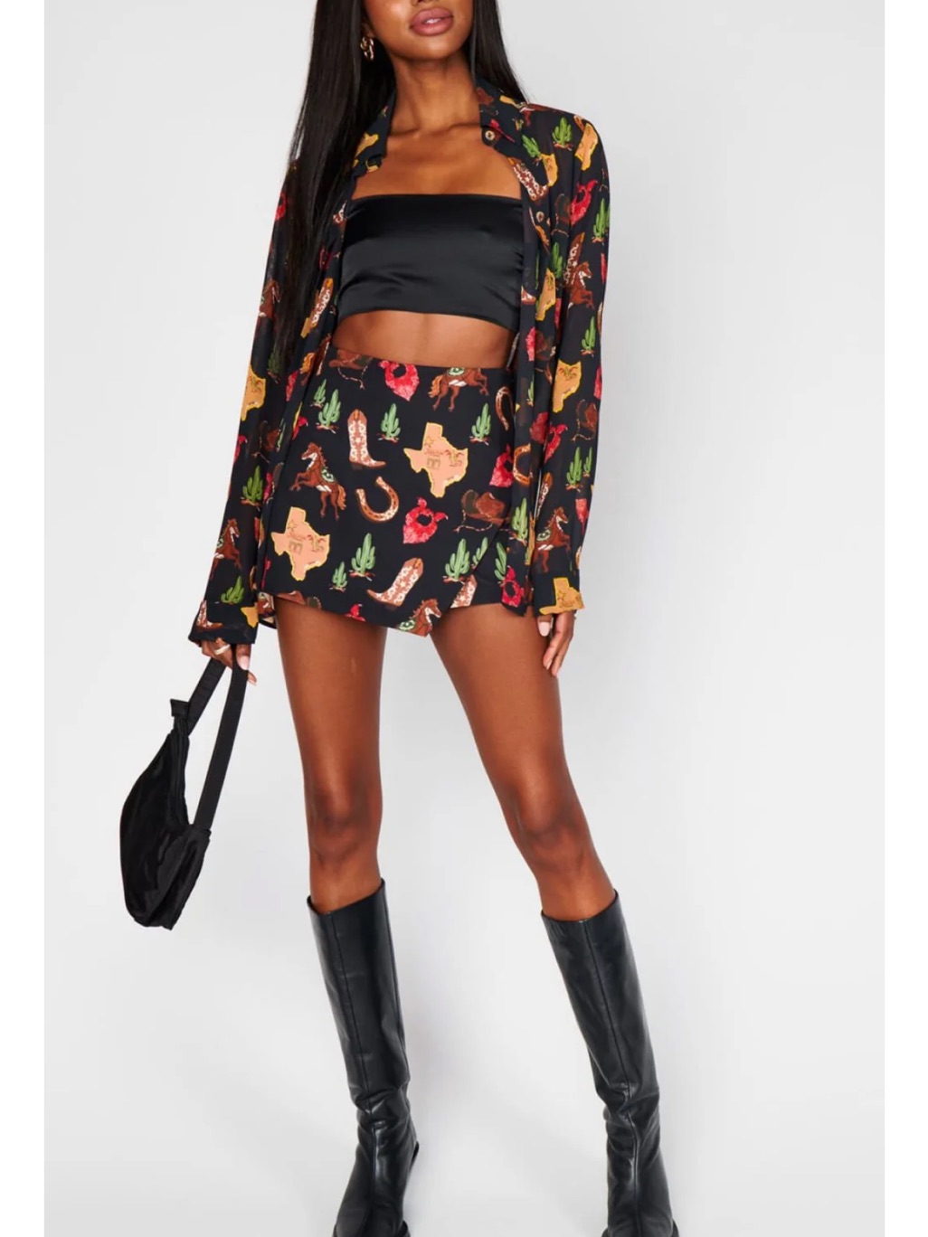 Show Me Your Mumu Black Western Print Skort With Multicolor Rodeo Motifs